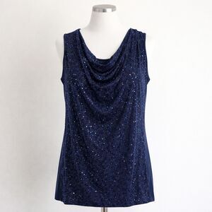 Charter Club 2X Navy Sequin Front Tunic Tank | Plus Size Sleeveless EUC